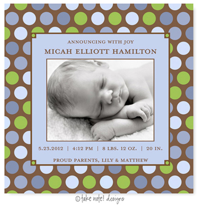 Take Note Designs Digital Photo Birth Announcements - Micah Elliott