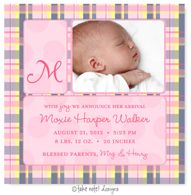 Take Note Designs Digital Photo Birth Announcements - Moxie Harper