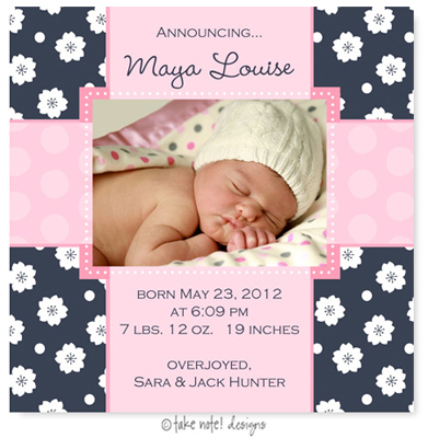 Take Note Designs Digital Photo Birth Announcements - Maya Louise