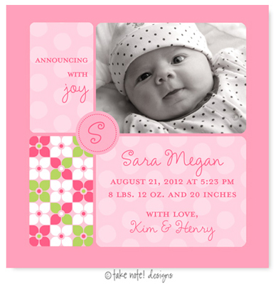 Take Note Designs Digital Photo Birth Announcements - Sara Megan Take Note Designs Digital Photo Birth Announcements - Sara Megan