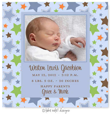 Take Note Designs Digital Photo Birth Announcements - Weston Lewis