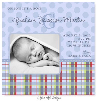 Take Note Designs Digital Photo Birth Announcements - Graham Jackson