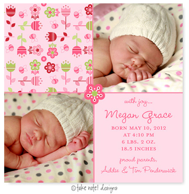 Take Note Designs Digital Photo Birth Announcements - Megan Grace