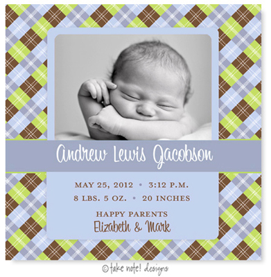 Take Note Designs Digital Photo Birth Announcements - Andrew Lewis Argyle