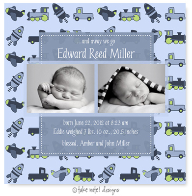 Take Note Designs Digital Photo Birth Announcements - Edward Reed