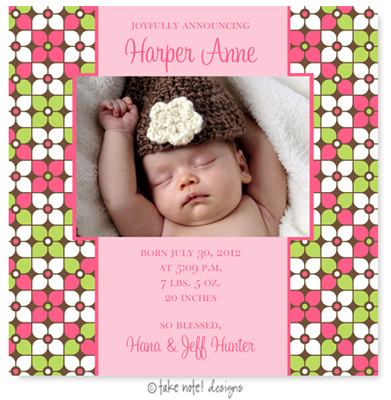 Take Note Designs Digital Photo Birth Announcements - Harper Anne