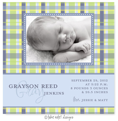 Take Note Designs Digital Photo Birth Announcements - Grayson Reed Take Note Designs Digital Photo Birth Announcements - Grayson Reed