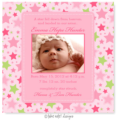 Take Note Designs Digital Photo Birth Announcements - Emma Hope