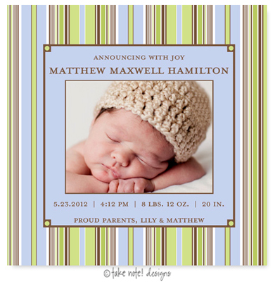 Take Note Designs Digital Photo Birth Announcements - Matthew Maxwell