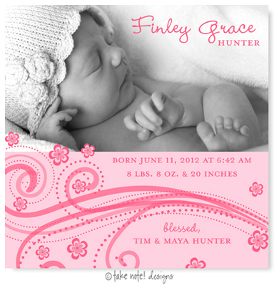 Take Note Designs Digital Photo Birth Announcements - Finley Grace