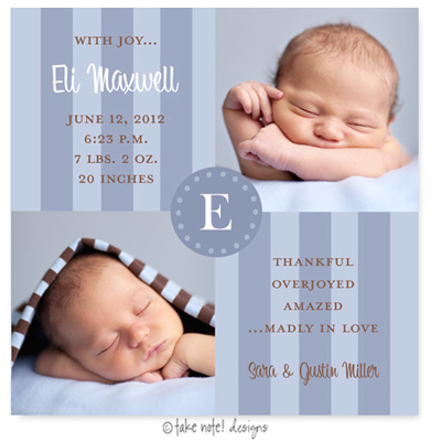 Take Note Designs Digital Photo Birth Announcements - Eli Maxwell