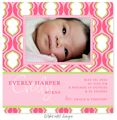 Take Note Designs Digital Photo Birth Announcements - Everly Harper