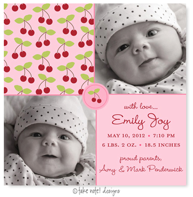 Take Note Designs Digital Photo Birth Announcements - Emily Joy