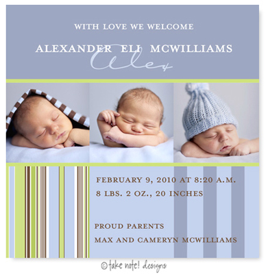 Take Note Designs Digital Photo Birth Announcements - Alexander Eli Stripes