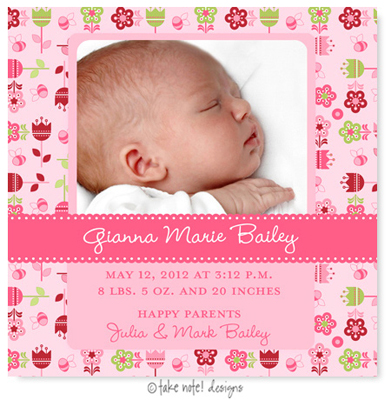Take Note Designs Digital Photo Birth Announcements - Gianna Marie