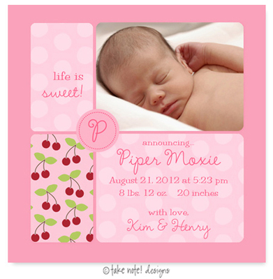 Take Note Designs Digital Photo Birth Announcements - Piper Moxie Cherries Take Note Designs Digital Photo Birth Announcements - Piper Moxie Cherries