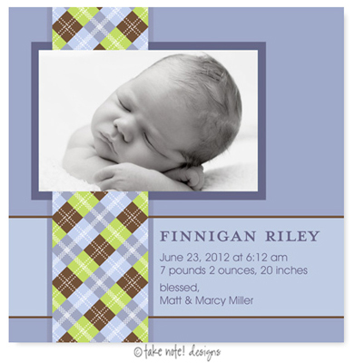 Take Note Designs Digital Photo Birth Announcements - Finnigan Riley Argyle Band