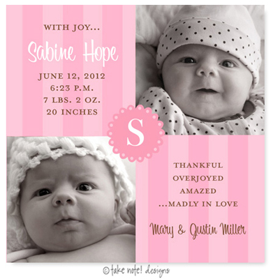 Take Note Designs Digital Photo Birth Announcements - Sabine Hope Take Note Designs Digital Photo Birth Announcements - Sabine Hope