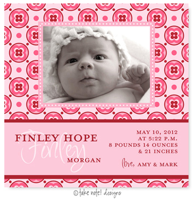 Take Note Designs Digital Photo Birth Announcements - Finley Hope