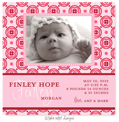 Take Note Designs Digital Photo Birth Announcements - Finley Hope Take Note Designs Digital Photo Birth Announcements - Finley Hope