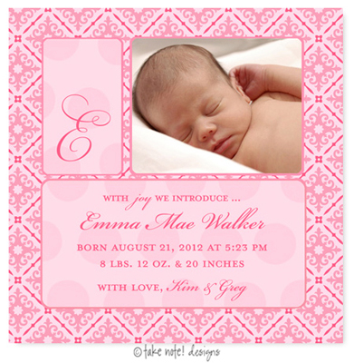 Take Note Designs Digital Photo Birth Announcements - Emma Mae