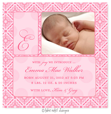 Take Note Designs Digital Photo Birth Announcements - Emma Mae Take Note Designs Digital Photo Birth Announcements - Emma Mae