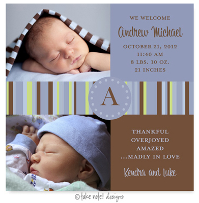 Take Note Designs Digital Photo Birth Announcements - Andrew Michael Take Note Designs Digital Photo Birth Announcements - Andrew Michael