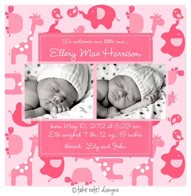 Take Note Designs Digital Photo Birth Announcements - Ellery Mae Take Note Designs Digital Photo Birth Announcements - Ellery Mae