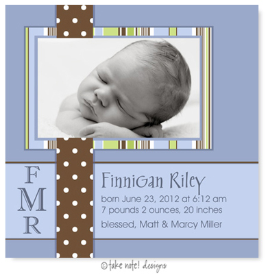 Take Note Designs Digital Photo Birth Announcements - Finnigan Riley Polka Dot Band