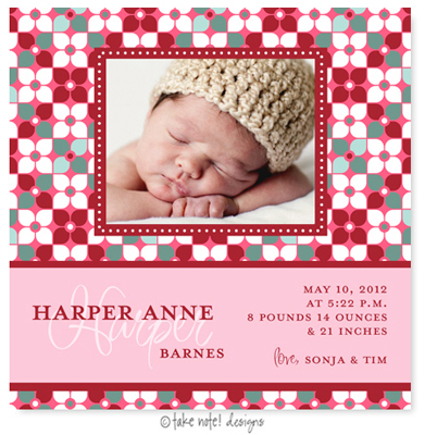 Take Note Designs Digital Photo Birth Announcements - Harper Anne Red & Pool Flowers