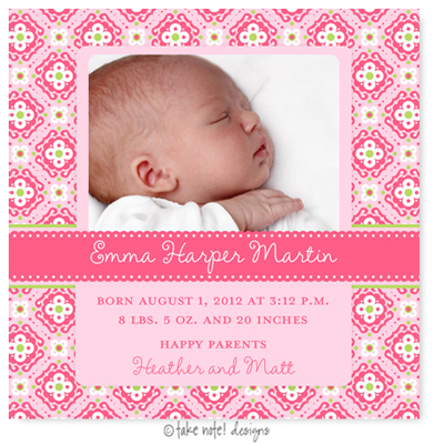 Take Note Designs Digital Photo Birth Announcements - Emma Harper