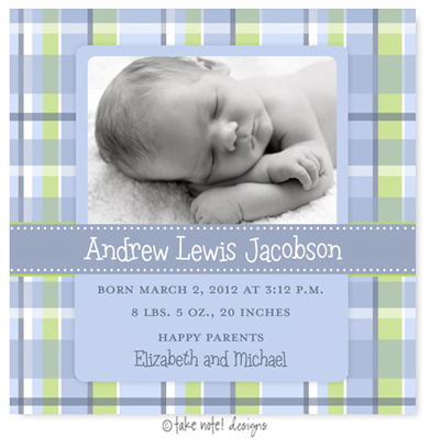 Take Note Designs Digital Photo Birth Announcements - Andrew Lewis Baby Plaid Take Note Designs Digital Photo Birth Announcements - Andrew Lewis Baby Plaid