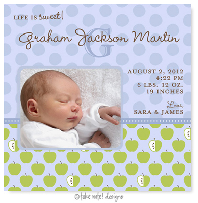 Take Note Designs Digital Photo Birth Announcements - Graham Jackson Apples