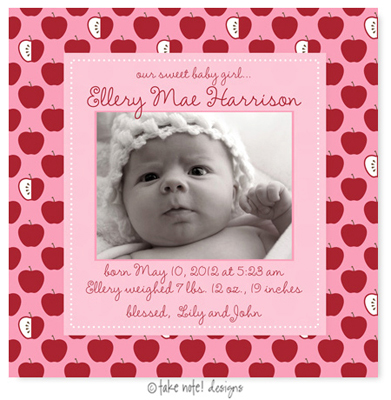 Take Note Designs Digital Photo Birth Announcements - Ellery Mae Apples