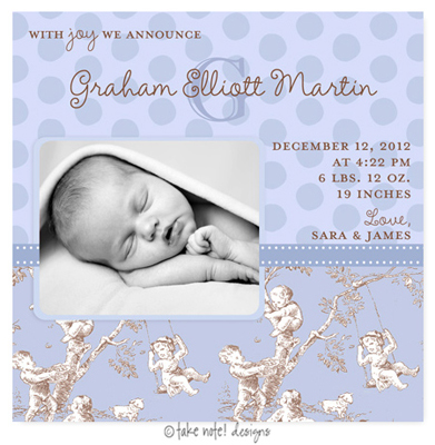 Take Note Designs Digital Photo Birth Announcements - Graham Elliott Toile