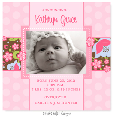 Take Note Designs Digital Photo Birth Announcements - Kathryn Grace