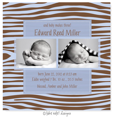 Take Note Designs Digital Photo Birth Announcements - Edward Reed Zebra Take Note Designs Digital Photo Birth Announcements - Edward Reed Zebra