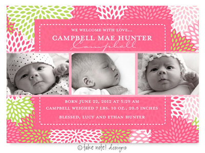Take Note Designs Digital Photo Birth Announcements - Campbell Mae Take Note Designs Digital Photo Birth Announcements - Campbell Mae