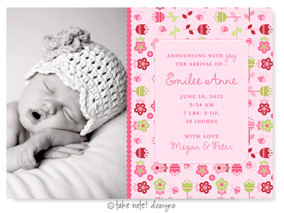 Take Note Designs Digital Photo Birth Announcements - Emilee Anne Flower Garden