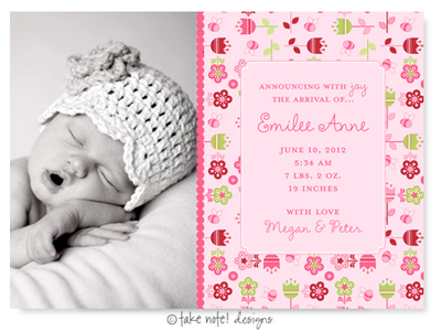 Take Note Designs Digital Photo Birth Announcements - Emilee Anne Flower Garden Take Note Designs Digital Photo Birth Announcements - Emilee Anne Flower Garden