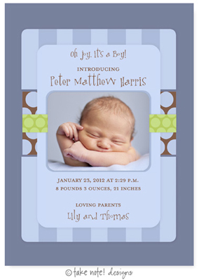 Take Note Designs Digital Photo Birth Announcements - Peter Matthew