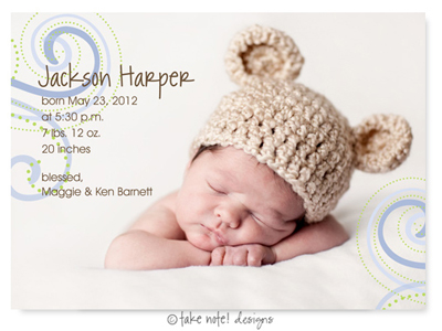 Take Note Designs Digital Photo Birth Announcements - Jackson Harper