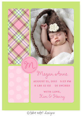 Take Note Designs Digital Photo Birth Announcements - Megan Anne Take Note Designs Digital Photo Birth Announcements - Megan Anne