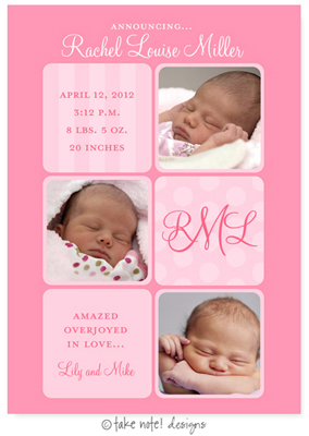 Take Note Designs Digital Photo Birth Announcements - Rachel Louise Take Note Designs Digital Photo Birth Announcements - Rachel Louise