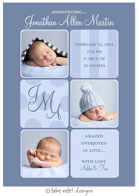 Take Note Designs Digital Photo Birth Announcements - Jonathan Allen