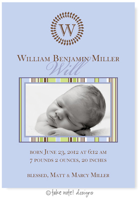 Take Note Designs Digital Photo Birth Announcements - William Benjamin
