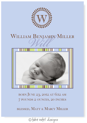 Take Note Designs Digital Photo Birth Announcements - William Benjamin Take Note Designs Digital Photo Birth Announcements - William Benjamin
