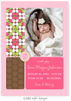 Take Note Designs Digital Photo Birth Announcements - Sara Megan Flowers, Dots & Monogram Take Note Designs Digital Photo Birth Announcements - Sara Megan Flowers, Dots & Monogram