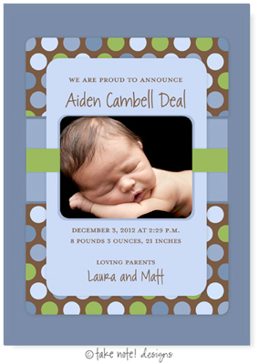 Take Note Designs Digital Photo Birth Announcements - Aiden Cambell Take Note Designs Digital Photo Birth Announcements - Aiden Cambell