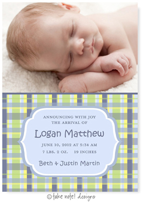 Take Note Designs Digital Photo Birth Announcements - Logan Matthew
